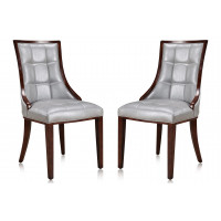 Manhattan Comfort DC008-SV Fifth Avenue Silver and Walnut Faux Leather Dining Chair (Set of Two)